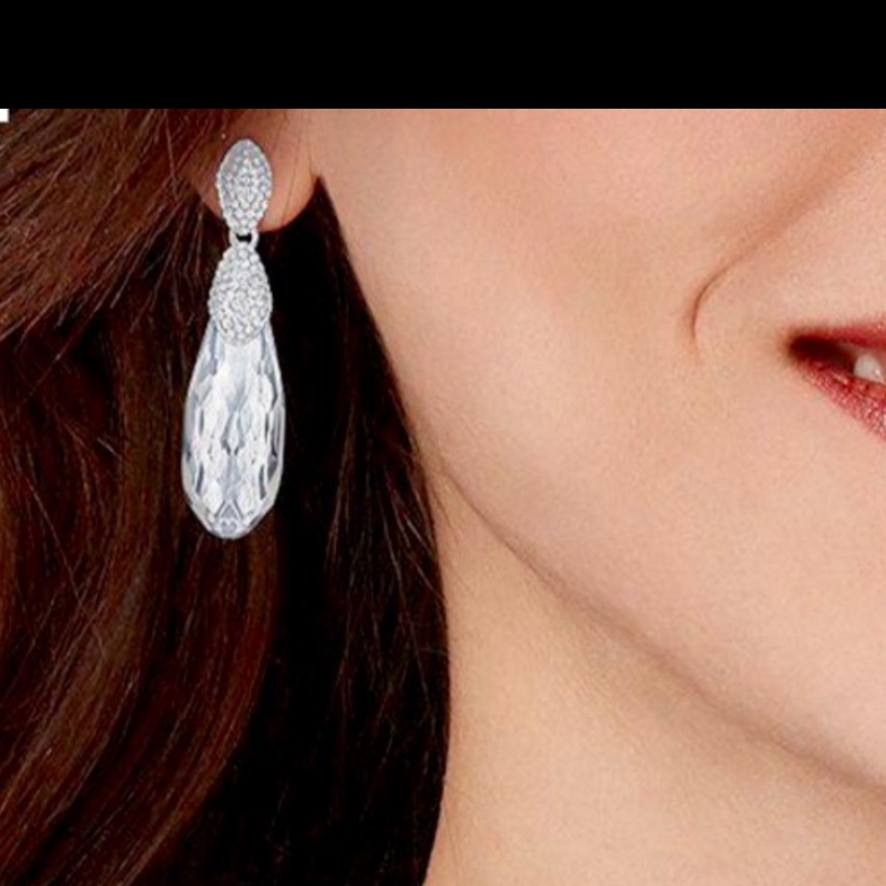 Swarovski Swan Signed Height Clear Crystal Pierced Earrings